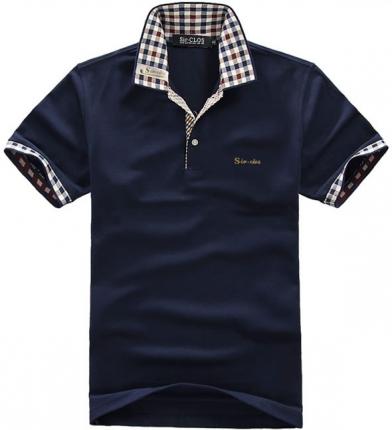 深藍色t恤衫款式，領袖提花撞色風格