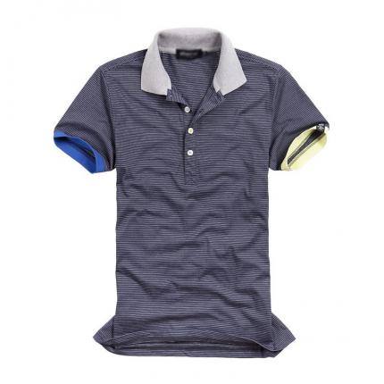 【定制】灰色細條紋男T恤衫款式 純棉T恤衫生產(chǎn)